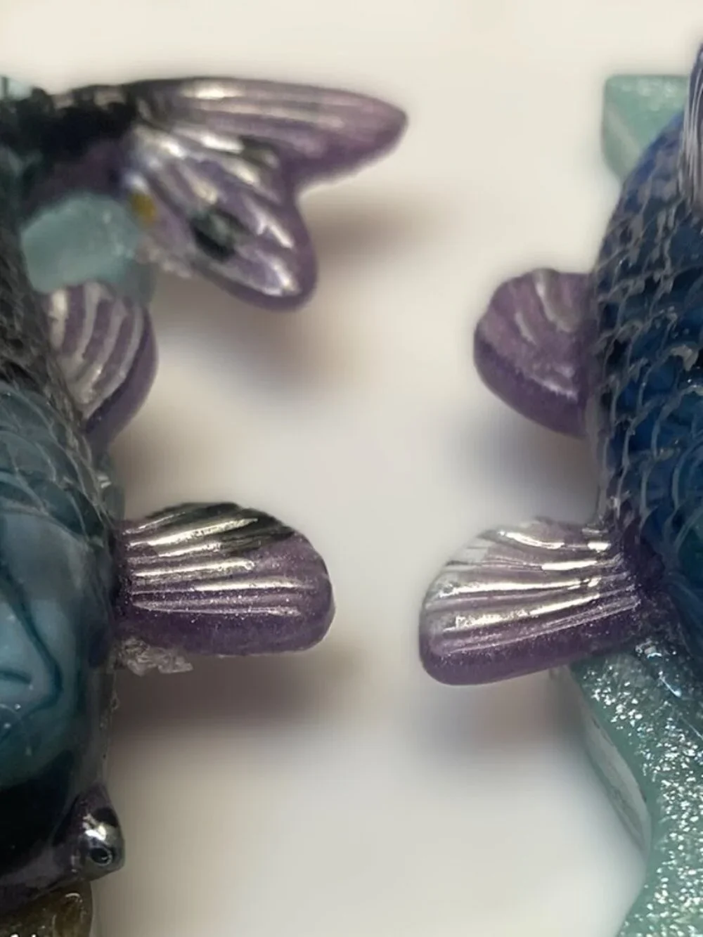 Handmade Resin Betta Koi Fish Hair Clips Trio, Sea Green Blue Purple Accents